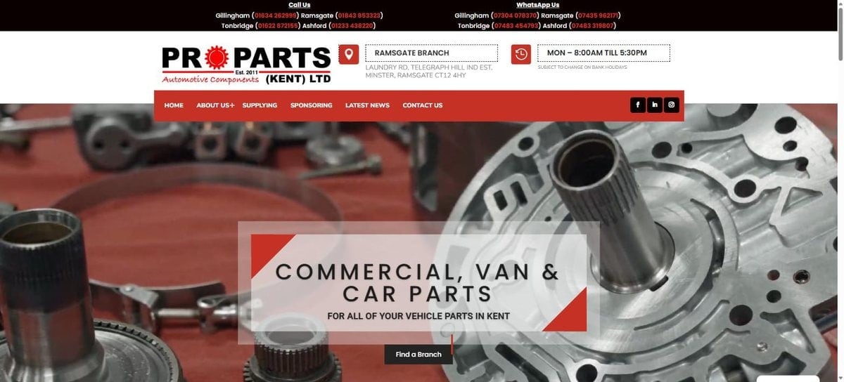 Pro Parts Kent website